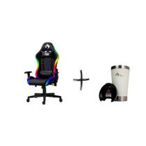 Cadeira Gamer Fox Racer RGB Preta com Iluminação (Led) + Copo Térmico Quente e Frio com Tampa 473ml Branco - Fox Stainless