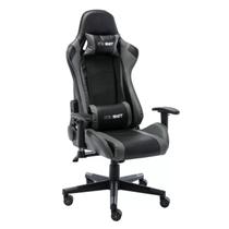 Cadeira Gamer Giratória em Couro One Shot Preto/Cinza