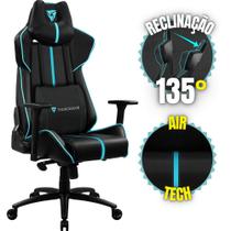 Cadeira Gamer Giratória Ergonômica Escritório Muito Confortável Cor Preta e Ciano Suporta Até 150Kg Com Ajuste Bc7 no Apoio de Braço Com Reclinação de 135