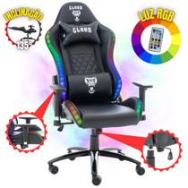 Cadeira Gamer Giratória King Black luzes LED RGB Profissional Para maior Conforto Com Almofadas e Ajuste Altura e Inclinação