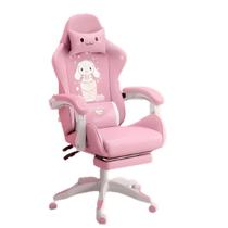 Cadeira Gamer Giratória Rosa Encosto Alto Ajustável PU