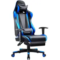 Cadeira Gamer GTRACING com Apoio para Pés, Cadeira Ergonômica para Computador, Reclinável com Ajuste de Altura, Giratória com Encosto de Cabeça e Lombar (Azul)