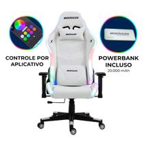 Cadeira Gamer Max Racer Khroma RGB LED Branca Incluso Power Bank