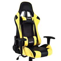 Cadeira Gamer Moob GT Racer Reclinável 180º Braços Com Regulagem de Altura Almofadas Para Lombar e PescoçoPreto/Amarelo