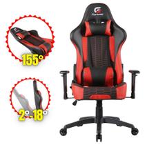 Cadeira Gamer Para Jogar Por Horas Ergonômica Cor vermelho e Preto de Couro PU Suporta Até 120Kg Reclinável 155 com Ajuste de Altura da Base e dos Braços