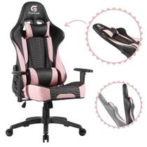 Cadeira Gamer Para Jogos Giratória Com Ajuste de Altura na Base e No Apoio de Braço Com Ergonomia e Almofadas de Apoio Para Pescoço e Lombar