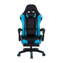 Cadeira gamer preta e azul ergonomica reclinavel apoio de pés giratoria profissional youtuber - MAKEDA