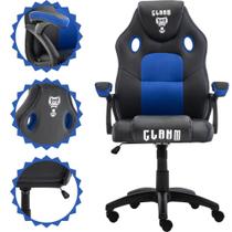 Cadeira Gamer Profissional Jungle Com Couro PU, Tecido Respirável e Espuma de Alta Densidade - Preto e Azul - Clanm
