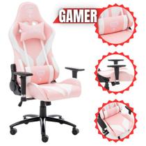 Cadeira Gamer rosa com Branco MOUNT De Alto Conforto Com Ajuste de Altura inclinação do encosto de 180 Graus Suporta até 150kg