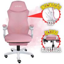 Cadeira Gamer Rose e Branco Rocket com Acolchoado Revestido e Apoio Almofadado Para Braços e Pés - Suporta até 120kg
