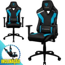 Cadeira Gamer ThunderX3 Azure Para Escritório Suporta Até 120Kg Com Encosto Ergonômico e Apoio Para Lombar e Pescoço Alto Conforto Cor Preta e Azul Base de Metal