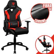 Cadeira Gamer ThunderX3 Para Escritório Alto Conforto Com Almofada Lombar Ergonômica e Apoio de Pescoço de material sintético e Fibra de Carbono Cor Preta e Vermelha