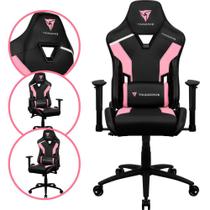 Cadeira Gamer ThunderX3 Sakura Black Para Escritório Suporta Até 120Kg Com Encosto Ergonômico e Apoio Para Lombar e Pescoço Alto Conforto Cor Rosa Base de Metal