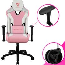 Cadeira Gamer ThunderX3 TC3 Sakura Para Escritório Cor Branca e Rosa Encosto Reclinável em 135 Com Apoio de Lombar e Pescoço e Apoio do Braço Bidirecional