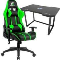 Cadeira Gamer Verde Fortrek Black Hawk De Alto Conforto Ajuste de Altura inclinação do encosto de 155º Suporta até 120kg + Mesa Gamer Fortrek Vickers Pés Nivelados