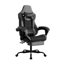 Cadeira Gamer WOTSTA Ergonômica em Couro PVC Preto e Cinza com Apoio para os Pés
