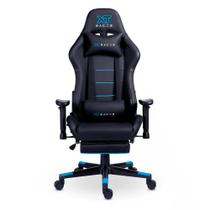 Cadeira Gamer XT Racer Attack, Até 120Kg, Reclinável, Apoio de Pés Retrátil, Cilindro de Gás Classe 4, Couro PU, Preta e Azul - XTR-058