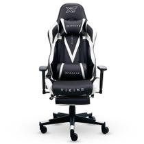 Cadeira Gamer XT Racer Viking Series, Até 120kg, Com Almofadas e Apoio de Pés, Reclinável, Descanso de Braço 3D, Preto e Branco - XTR-022