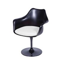 Cadeira Giratória com Braço Saarinen Tulipa Abs Preta Almofada Branca material ecológico