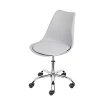 Cadeira Giratória Eames Saarinen Joly Polipropileno Assento Estofado PU Cinza Base Rodízio Cromado Cadeira Giratória Eames Saarinen Joly Polipropileno Assento Estofado PU Cinza Base Rodízio Cromado