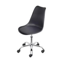 Cadeira Giratória Eames Saarinen Joly Polipropileno Assento Estofado PU Preto Base Rodízio Cromado