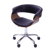 Cadeira Giratória Elba Madeira Revest Preto Base Rodízio Cromado