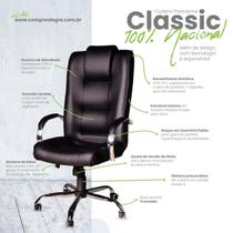 Cadeira Giratória Escritório Classic Presidente Preta Relax Base Cromada c/ Rodizio (100% Nacional) - CompreAlegre