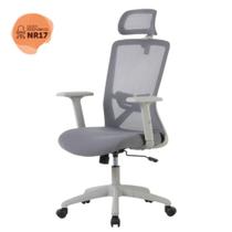 Cadeira Giratória NR-17 President Office c/ Braços Dallas Rivatti Tela Mesh Cinza Base Rodízio Nylon