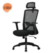 Cadeira Giratória NR-17 President Office c/ Braços Dallas Rivatti Tela Mesh Preta Base Rodízio Nylon