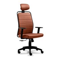 Cadeira Giratória Roal Kron Presidente material sintético Terracota Base Cromada 120kg com Braços Reguláveis