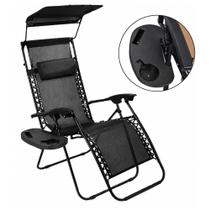 Cadeira Gravidade Zero Aluí Garden Espreguiçadeira Reclinável Dobrável Tapa Sol Almofada Ajustável Porta Copos Lateral -