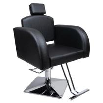 Cadeira Hidráulica Destak Fixa Base Quadrada Estofado Preto acetinado