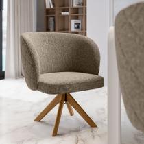 Cadeira Horizon Matelassê com Base Giratória de Madeira Maciça Castanho Linho Cadeira Horizon Matelassê com Base Giratória de Madeira Maciça Castanho Linho