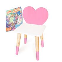 Cadeira Infantil de Madeira Coração Rosa