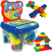 Cadeira Infantil Dinos Blocos de Montar Educativo 60 Peças - GGB Brinquedos