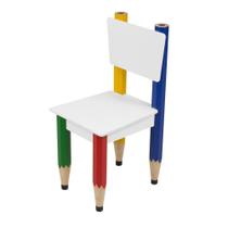 Cadeira Infantil Lápis Coloridos Assento E Encosto Brancos Pés Temáticos Quarto Menina Menino Mobília Decor