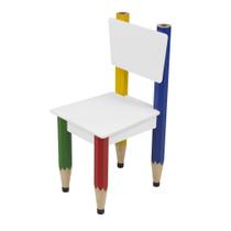 Cadeira Infantil Lápis Coloridos Assento e Encosto Brancos Pés Temáticos Quarto Menina Menino Mobília Decor
