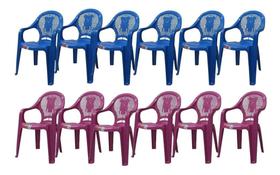 Cadeira Infantil Poltrona Decorada Plástico Kit 10 Cadeiras (5 azuis e 5 rosas)