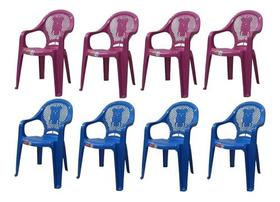Cadeira Infantil Poltrona Decorada Plástico Kit 8 Cadeiras - 4 azul e 4 rosa