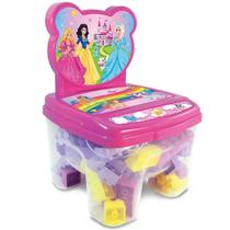 Cadeira Infantil Rosa Blocos de Montar Educativo 24 Peças