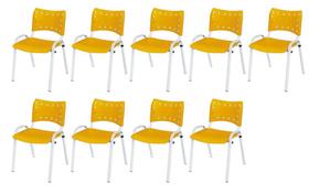 Cadeira Iso Base Branco Escola, Escritório Amarelo Kit 9 Un