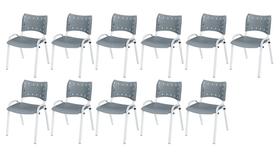 Cadeira Iso Base Branco Escola, Escritório Cinza Kit 11 Un