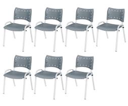 Cadeira Iso Base Branco Escola, Escritório Cinza Kit 7 Un