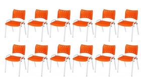 Cadeira Iso Base Branco Escola, Escritório Laranja Kit 12 Un
