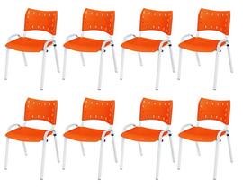 Cadeira Iso Base Branco Escola, Escritório Laranja Kit 8 Un