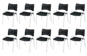 Cadeira Iso Base Branco Escola, Escritório Preto Kit 10 Un