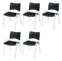 Cadeira Iso Base Branco Escola, Escritório Preto Kit 5 Un