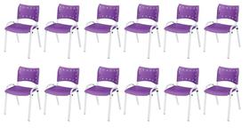 Cadeira Iso Base Branco Escola, Escritório Violeta Kit 12 Un