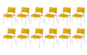 Cadeira Iso Base Branco Igreja, Escola, Escritório - Amarelo Kit 12 Peças