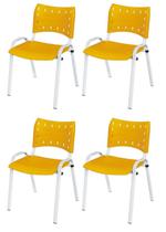 Cadeira Iso Base Branco Igreja, Escola, Escritório - Amarelo Kit 4 Peças